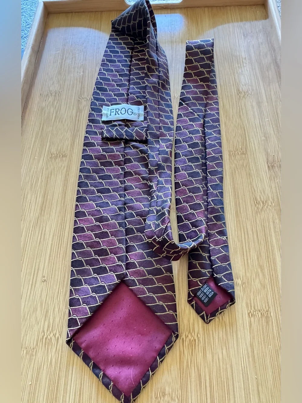 FROG Brand Men’s Geometric Print Silk Neckties- Set Of 2- Made in Italy 60”